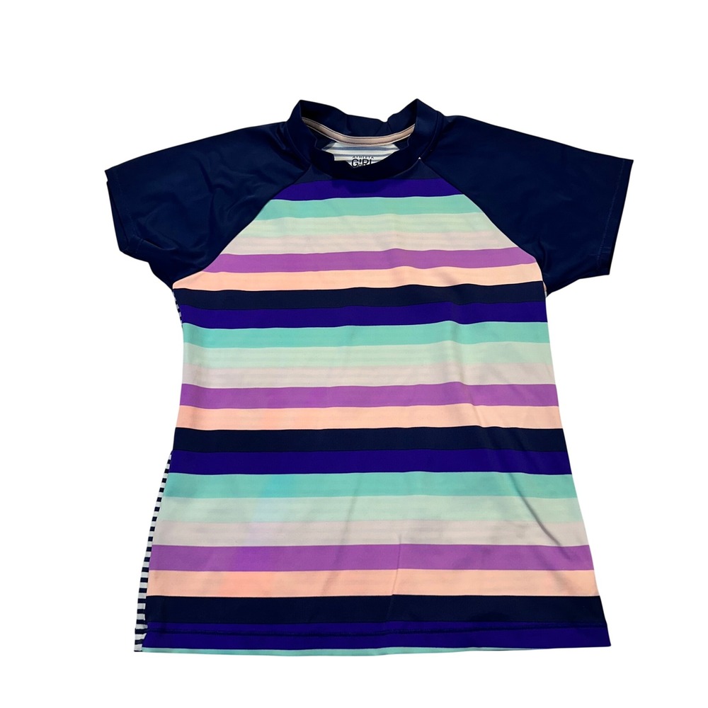 Athleta Girl Rash Guard Kids XXL 16 Multi Color Striped Swim Shirt Beach Sporty